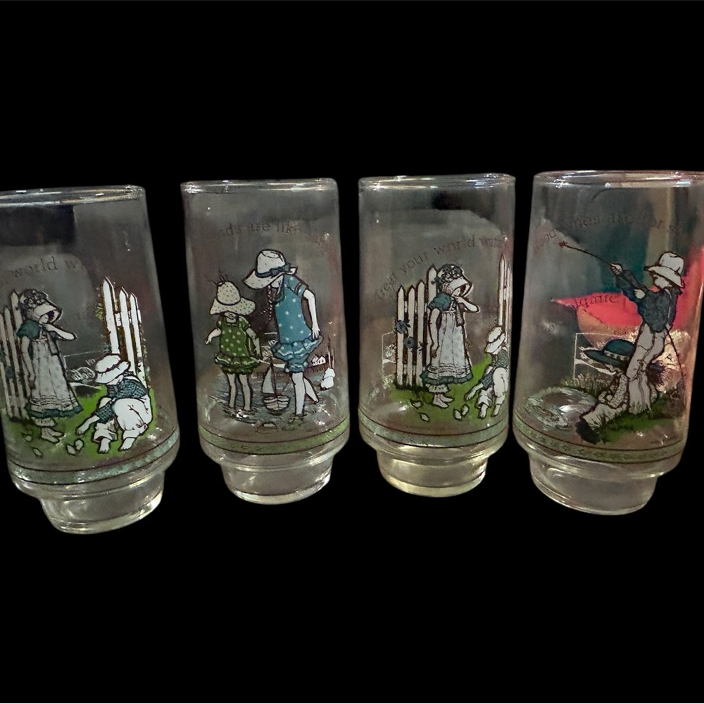 Vintage Glass Tumblers with Painted Scenes